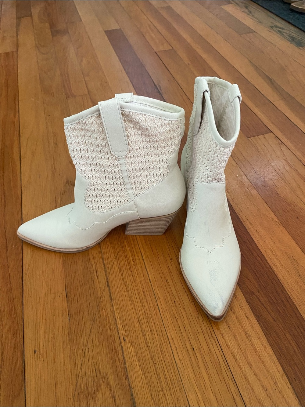 Dolce Vita Cream Crochet Western Ankle Boots